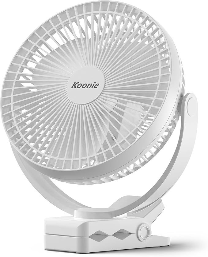 Koonie 8" Clip on Fan, 10000mAh Rechargeable Battery, Strong Airflow | 4 Speeds, Sturdy Clamp, Ideal Portable USB Desk Fan for Office, Golf Cart, Camping, Travel, Tent, Outdoor, Treadmill & Gym by Koonie