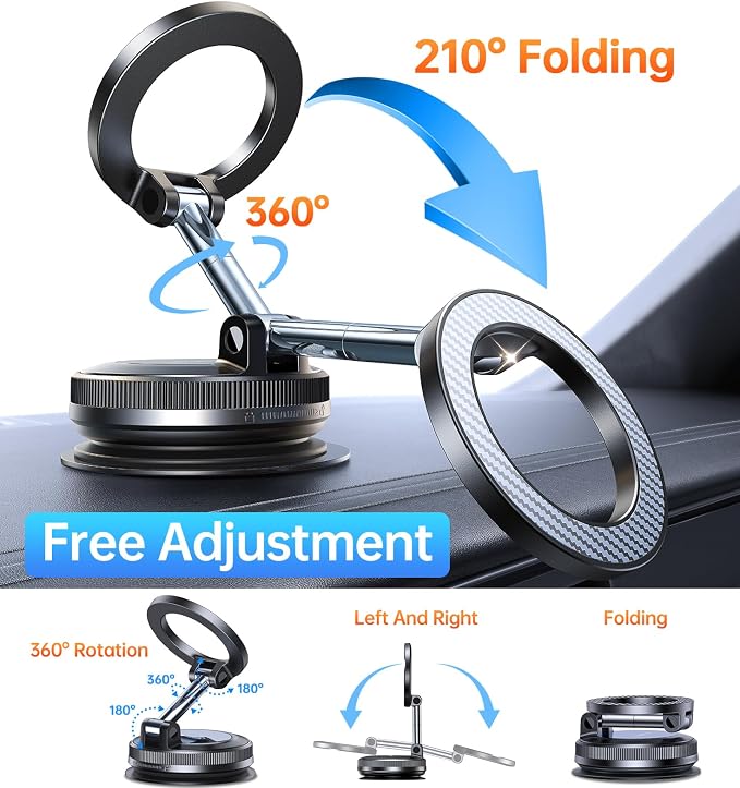 Coolpow【Newest Vacuum Magnetic Phone Holder for Car Phone Holder Mount【Movable Vacuum Suction】Magsafe Car Mount Cell Phone Holders for Your Car Accessories for Women Men for iPhone 17 16-Carbon Fiber - Image 5