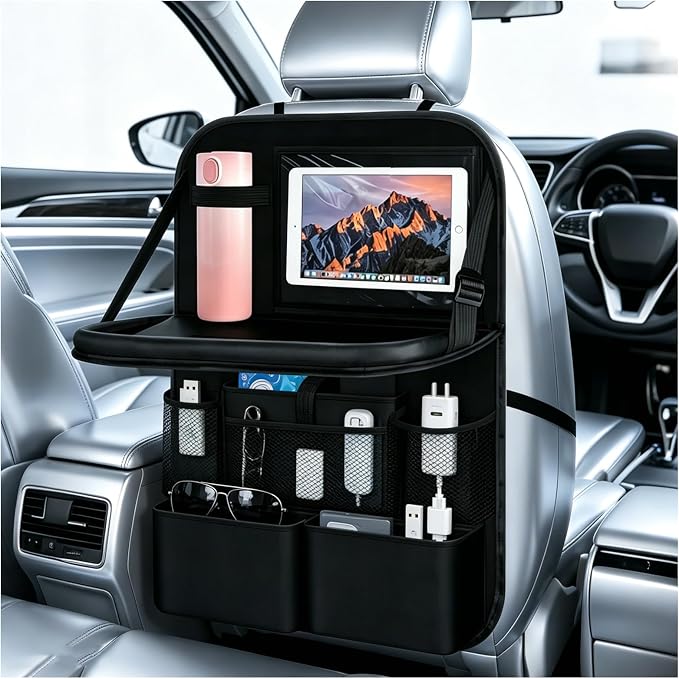 2 in 1 Hanging Backseat Car Organizer,Waterproof Back Seat Car Organizer | with Table Trays,Multifunctional Cars Seats Backs Organizers as Kick Mats Back Seat Protector for Vehicles by Unknown
