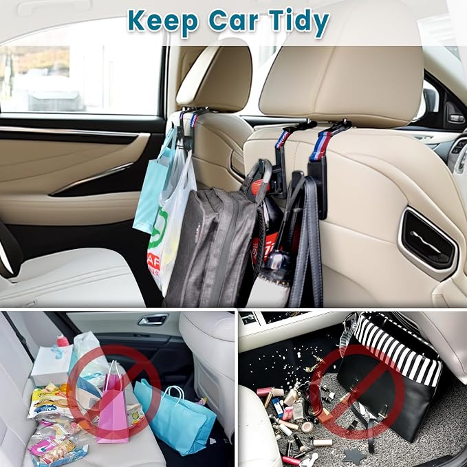 Purse Hook for Car, Adjustable Headrest Bag Seat Hooks Back, Car Accessories for Women, Coloured, 4 Pack - Image 5