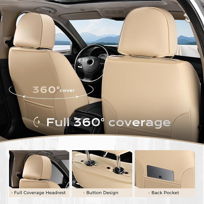 Coverado Car Seat Covers, Front Covers for Cars, Car Seat Cover Front Seats, Automotive Seat Cover, Waterproof, Leather Car Seat Cushion, Universal Interior Covers Seat Protectors for Most Cars - Image 4