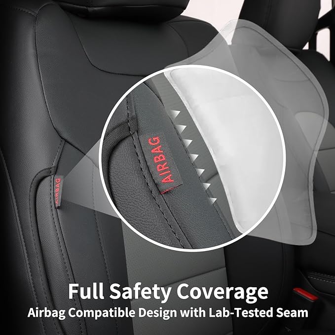 coverdream Wrangler Seat Covers Full Set for 2018-2026 Jeep Wrangler Rubicon,Sport,Sahara SUV,Rear Split Seat w/No Armrest,Fully Covered,Luxury Waterproof Leather Car Seat Protector(Black & Grey) - Image 4