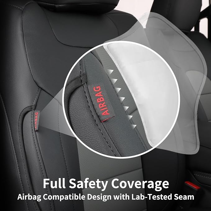 Custom Seat Covers for 2019-2026 Ram 2500/3500 CrewCab Bighorn,Faux Leather | Full Set Heavy Duty Pickup Seat Cushion,Front w/No Headrest Cutout,Rear 40/60 Split Curved Bench Seat,Black - Image 5