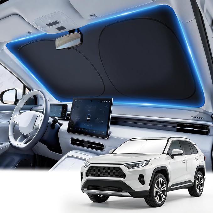 JUSTTOP Windshield Sunshade Fit for Toyota RAV4 2019-2025 | Easy-Fold Windshield Sun Shade, Car Interior Accessories | 300T Upgraded Heat & UV Reflective Sunshade for Car Windshield by JUSTTOP