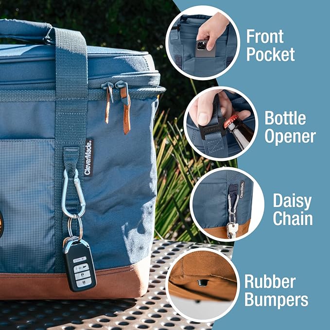 CleverMade Pacifica Collapsible Cooler Bag, Large Travel Cooler, Ocean | Keep Drinks Cold and Pack Light | A Reinforced Base, Storage Pocket, Bottle Opener, and Shoulder Strap Add Outdoor Utility - Image 3