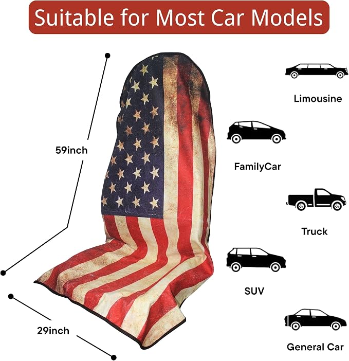 Waterproof Car Seat Cover for Front Seats, Protector for Cars SUVs Trucks, Sweat Towel Seat Covers Bucket for Gym,Workout,Beach,Hiking,Running and Swimming(American Flag Red, 2PCS) - Image 6
