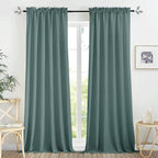 RYB HOME Linen Sheer Curtains 2 Panels for Living Room, Semi Transparent Privacy Drapes with Rod Pocket Farmhouse Style Window Treatments for Bedroom, Teal Blue, 52" W x 84" L by RYBHOME