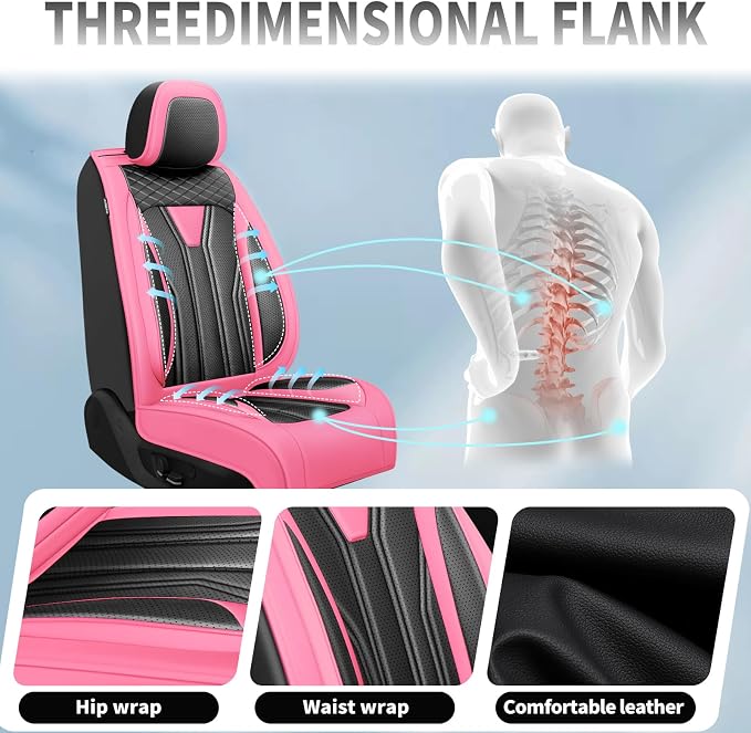 Fit Rogue Car Seat Covers Compatible with Nissan Rogue 2014-2026 - Premium Leather Waterproof Breathable，All-Weather Seat Cushion Protecto & Airbag Compatible （2 Front Seat, Pink & Black - Image 7