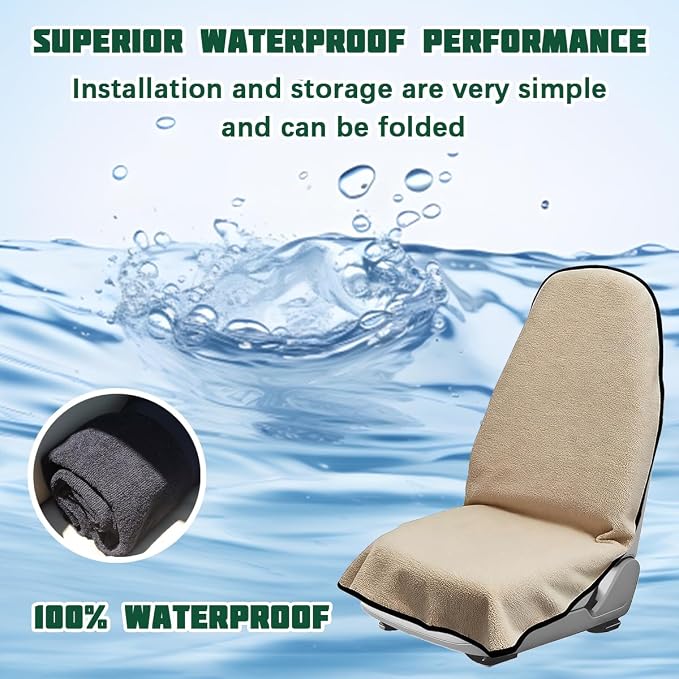 55.12 x 29.53 Inch Terry Cloth Car Seat Cover, Beige | absorbent surface, waterproof barrier, granular anti-slip backing, side-free profile, interior accessory - Image 4