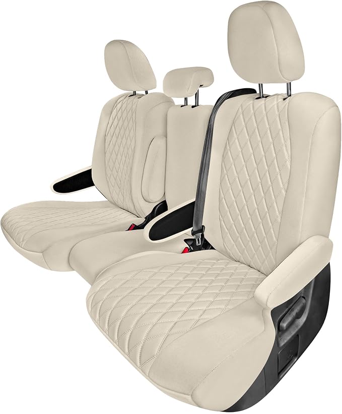 FH Group Custom Fit Car Seat Covers Specifically Made for Toyota Sienna 2011-2020, Car Seat Cover 2nd Row Set, 8 Seater Automotive Seat Covers in Solid Beige Neoprene, Waterproof and Washable by FHGroup