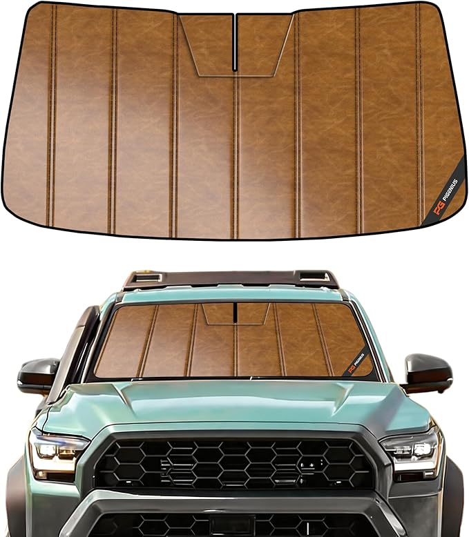 Pigenius Windshield Sunshade for Toyota Tacoma 2024-2026 Without Factory Dashcam, Custom Front Window Sun Shade - Leather by Pigenius
