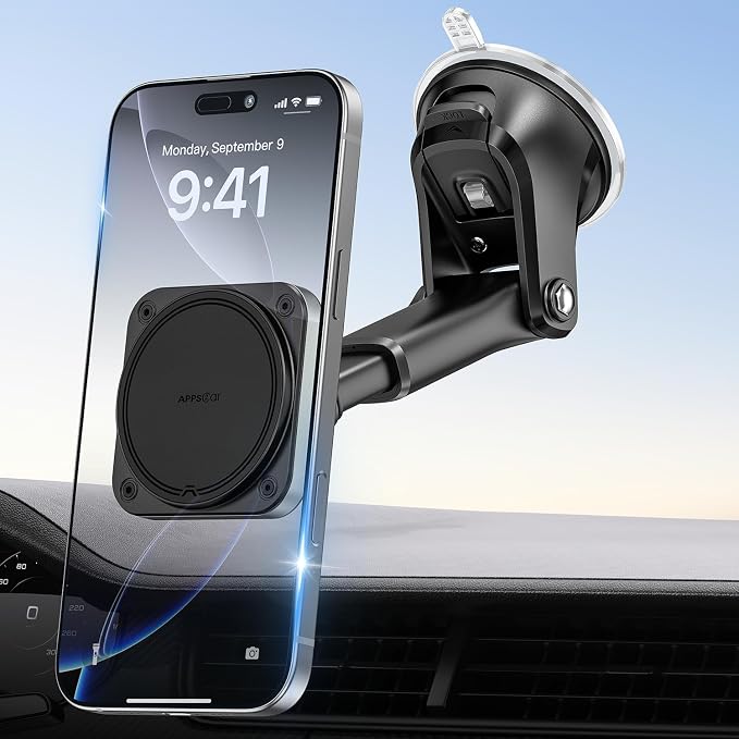 APPS2Car Magnetic Car Mount for MagSafe, Dashboard and Windshield Holder | With Telescopic Arm, Magnetic Phone Holder for Your Car, Designed for iPhone MagSafe Case by APPS2Car