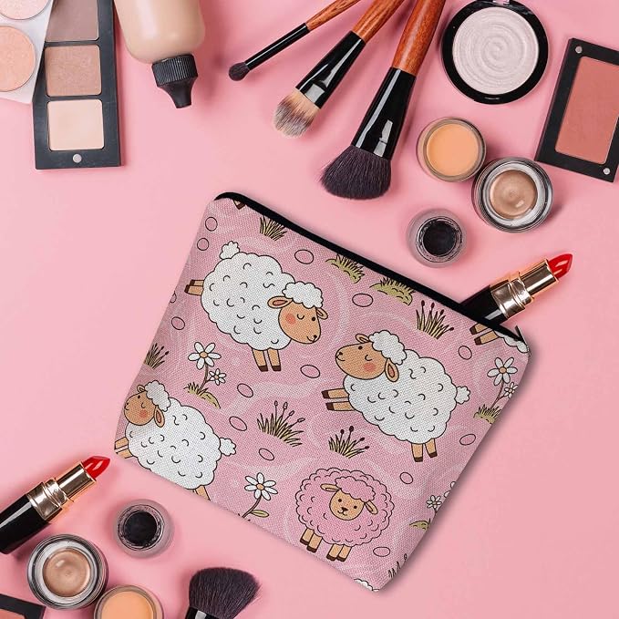 Makeup Bag For Purse Sheep, Farm Animal Weed Flower Sheep Cosmetic Bags For Women With Zipper Travel Toiletry Pouch Makeup Bags Makeup Organizers Purse For Toiletries Cosmetics - Image 3