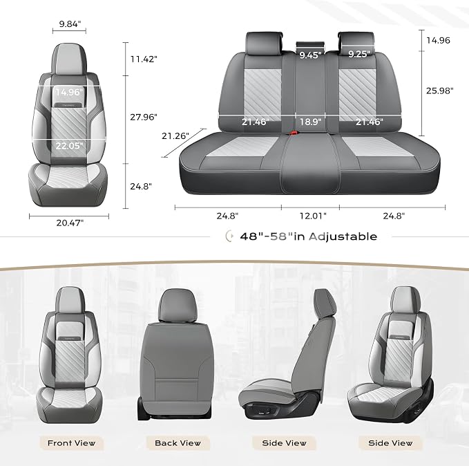 Coverado Car Seat Covers Full Set 5 pieces, Luxury Nappa Leather Seat Covers Universal Fit Waterproof Non-Slip Breathable Front & Back Automotive Seat Protectors for Cars, SUVs, Trucks - Image 5