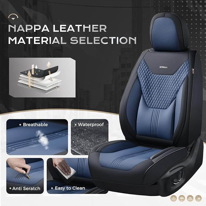Coverado Car Seat Covers Full Set, Front Seat Covers with Lumbar Support and Back Seat Cover Waterproof Leather Automotive Seat Cover, Universal Car Interior Protectors Cushion for Most Cars - Image 2