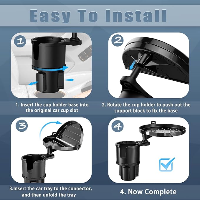 SAMPUSS 2-in-1 Car Cup Holder Tray Car Food Tray Car Table Car Seat Tray | 2-in-1 function foldable and detachable function 360°rotation road trip essentials car accessories interior - Image 7