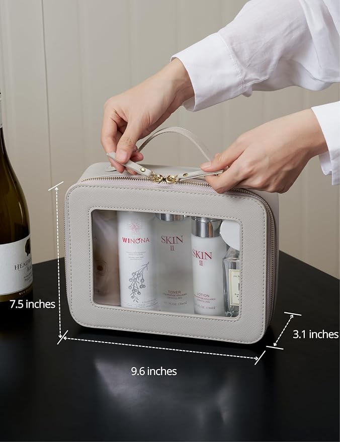 Clear Makeup Bag Toiletry Case Travel Transparent Cosmetic Bag with Zipper, Portable Make Up Organizer Traveling Compact Car Bag for Essentials, Beige Grey - Image 4