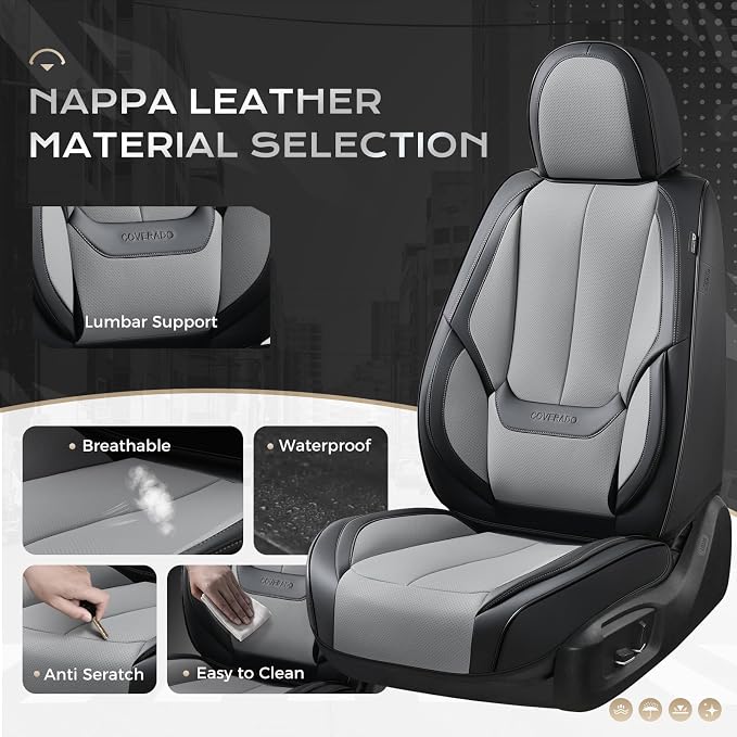 Coverado Seat Covers, Car Seat Covers Front Seats, Car Seat Cover, Car Seat Protector Waterproof, Car Seat Cushion Leather, Seat Covers Carseat Cover Universal Fit for Most Cars Black-Gray - Image 2