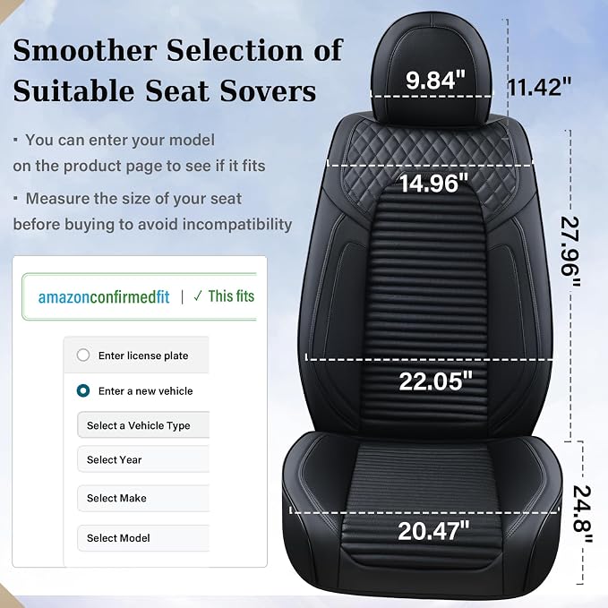 Coverado Car Seat Covers Full Set, Leather Seat Covers for Cars, Waterproof Front and Rear Automotive Seat Cover Car Accessories Universal Fit for Most Cars SUV Trucks(Black) - Image 7