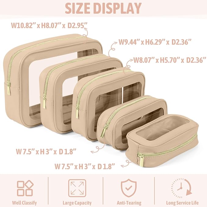 YOPCDJ 5PCS Diaper Bag Organizer Pouch Set, TSA Approved Toiletry Bag，Clear Waterproof TPU Makeup Bag Set Travel Organizer Bags for Women and Kids - Image 3