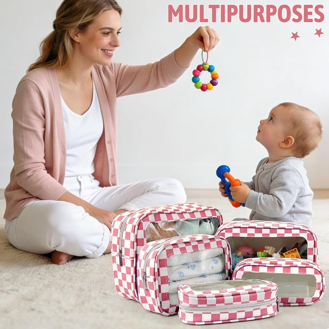 YOPCDJ 5PCS Diaper Bag Organizer Pouch Set, TSA Approved Toiletry Bag, Clear Waterproof TPU Makeup Bag Set Travel Organizer Bags for Women and Kids - Image 3