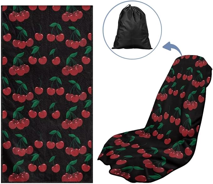 SEANATIVE Cherry Print Car Towel Front Seats Seat Covers, Washable Seat Protector, Fit Beach Swimming Outdoor Sports, Universal Fit Most Cars Trucks SUVS Car - Image 5