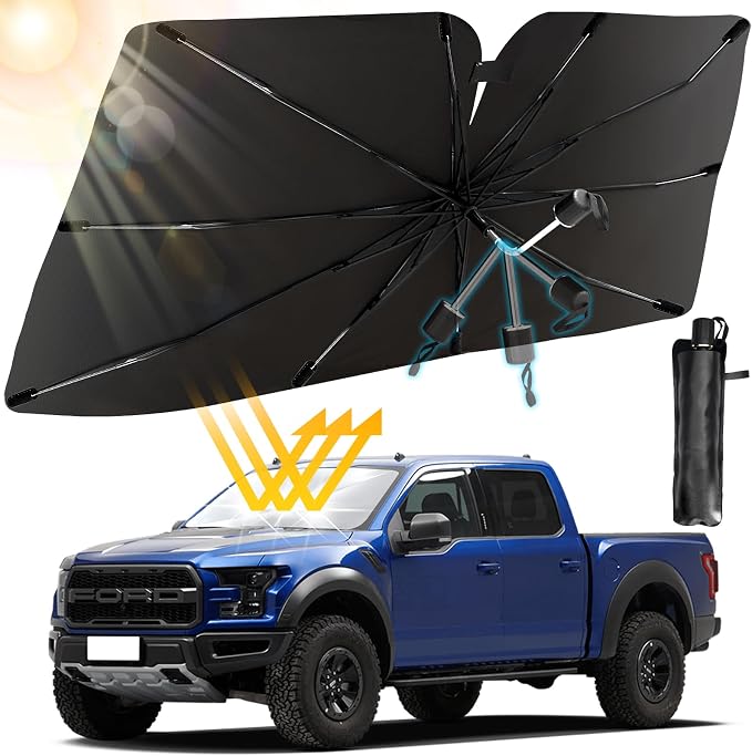 2026 Car Windshield Sun Shade Umbrella, Foldable Car Sunshade with UV Block | Car Front Window Shield, Heat Insulation Protection, 360° Rotation Handle, Storage Bag, Fits SUV Hatchback & MPV (55" x 32”) by Multper