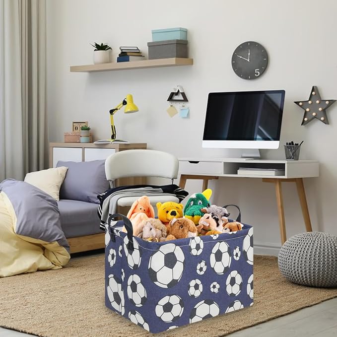 FXOLCSHE Rectangular Easter Soccer Basket,Kid's toy storage box,Collapsible waterproof college dorm laundry basket,Baby Nursery Hamper,Sports Boys soccer basket,Boys Soccer Room Decor(Soccers) - Image 5