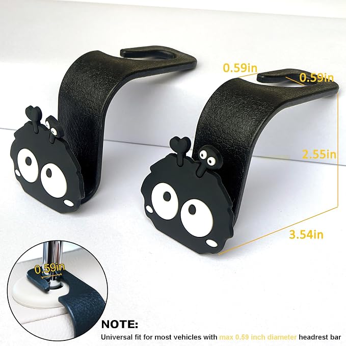 Car Hooks for Purses and Bags Cute Soot Sprite, 2 Pack Black | 360° Rotation, 44LBS Heavy Duty, Universal Car Hooks for Headrest, Cute Car Accessories - Image 6