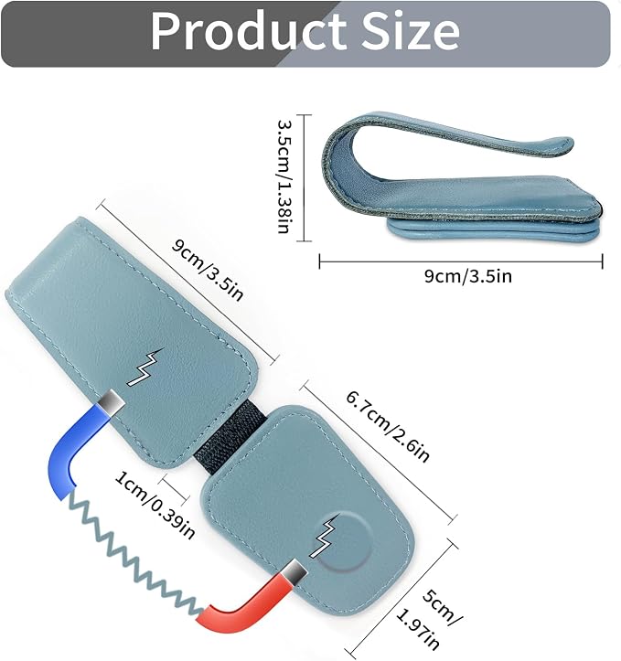 TILDOSAC Sunglasses Holder for Car Visor, Leather Magnetic Sunglass Holder for Car with Clip, Blue - Image 5