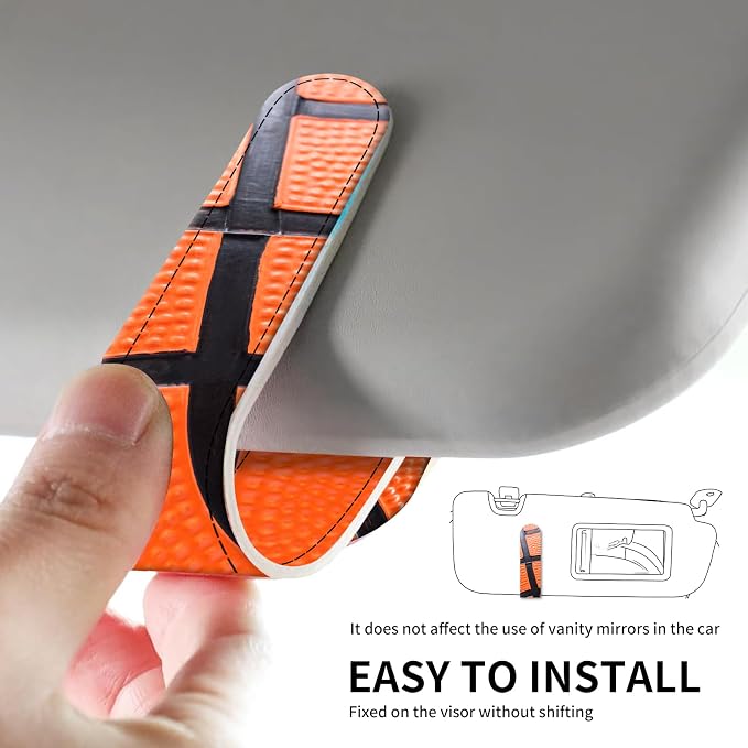 Leather Magnetic Sunglass Holder for Car Sun Visor, Cute Eyeglass Ticket Card Hanger Clip, Universal Auto Interior Accessories for SUV Pickup Truck Basketball Texture - Image 5