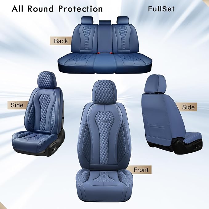 Coverado Seat Covers, Car Seat Covers Full Set, Blue Car Seat Cover, Car Seat Covers Front Seats Back Seat Cover, Waterproof Car Seat Cushion,Leather Seat Covers Seat Protector Universal Fit Most Cars - Image 7