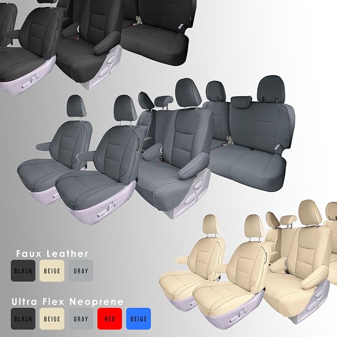 FH Group Custom Fit Car Seat Covers Specifically Made for 2011-2020 Toyota Sienna 8 Passenger, Full Set Solid Gray Faux Leather Automotive Seat Covers, Waterproof and Washable Seat Covers - Image 6