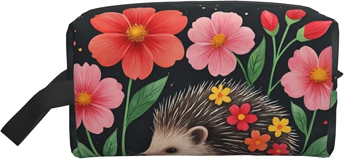 flower hedgehog Makeup Bag - Durable 600D Oxford Fabric Travel Cosmetic Bag, Shockproof Foam Padded Toiletry Organizer for Gym & Daily Use 10x6.2x4.9 Inch by OLUSENMO
