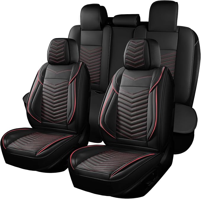 HChengkikz Nappa Leather Car Seat Covers Full Set, Car seat Protector 5 Seats, Waterproof Car Seat Cushion, Universal Automotive Seat Covers Fit for SUV Truck Pick-up Sedan, Front and Rear | Easy Maintenance, Airbag Compatible, Universal Fit For Most S... by HChengkikz