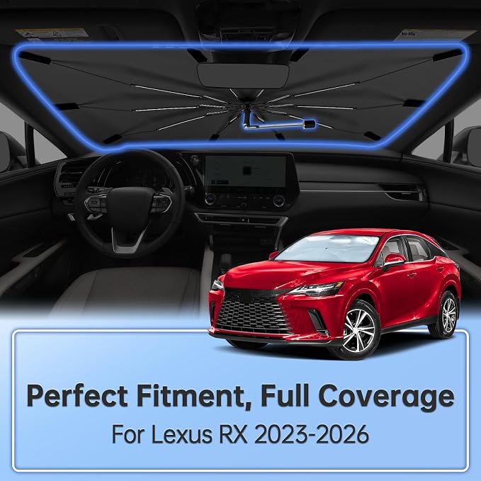 Windshield Sun Shade Umbrella for Lexus RX 2023-2026 Front Window | Foldable Car Sunshade, 360 Rotation Automotive Interior UV Protection for Outdoor Parking, Keep Car Cool - Image 2