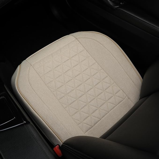 West Llama Linen Front Car Seat Cover Protector Anti-Slip Bottom Seat Cover Fits 95% of Vehicles,Wrapping Around The Bottom,Triangular Pattern(Beige-1Pcs) - Image 9