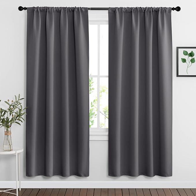 RYB HOME Blackout Curtains for Bedroom Living Room Nursery 72 inches Long | Thermal Insulated, Privacy Protection, Rod Pocket, Drapes for Office Dormitory Home Theater, W34 x L72, Grey, 2 Panels by RYBHOME