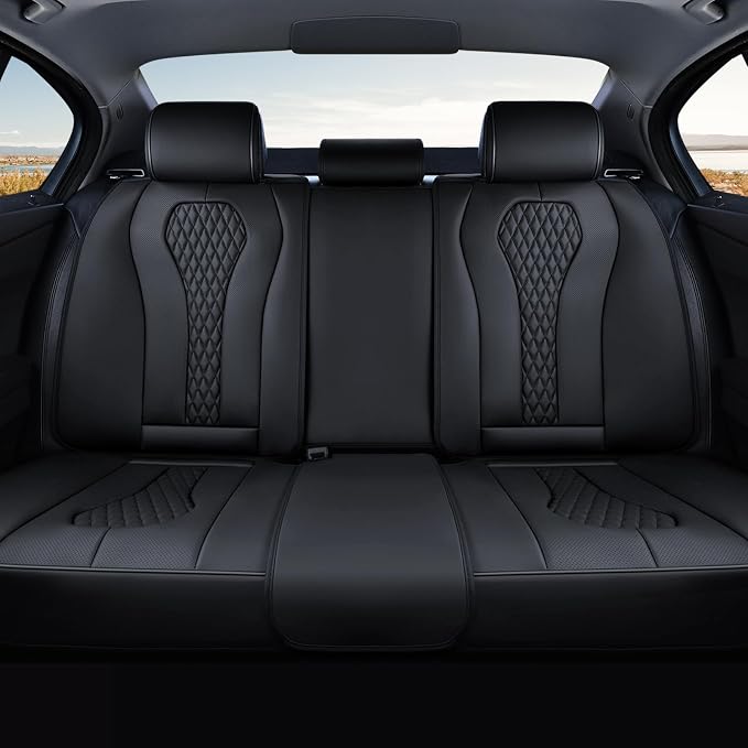Coverado Back Seat Covers, Waterproof Car Protectors, Black Leather Seat Covers, 3-Piece Automotive Seat Covers for Back Seats Universal Fit for SUVs & Cars, All-Weather Protection by COVERADOAUTO