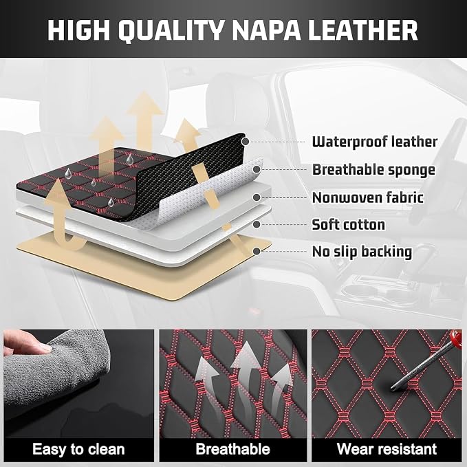 Leather Seat Covers for Silverado/Sierra, Waterproof Custom Full Set Seatcovers for Chevy Silverado/GMC Sierra 2007-2013 & 2019-2026 1500, 2020-2026 2500HD 3500HD Crew/Double/Extended Cab - Image 3