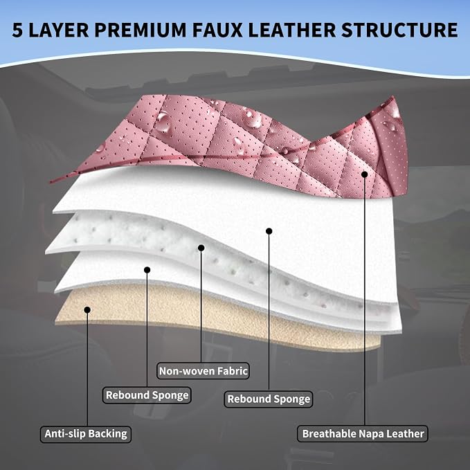Leather Front Seat Covers for Cars Automotive Seat Protectors | Breathable Waterproof Durable Full Surround & Lumbar Support Design Non-Slip Universal Fit for Most Cars SUV Trucks Van Pink - Image 6