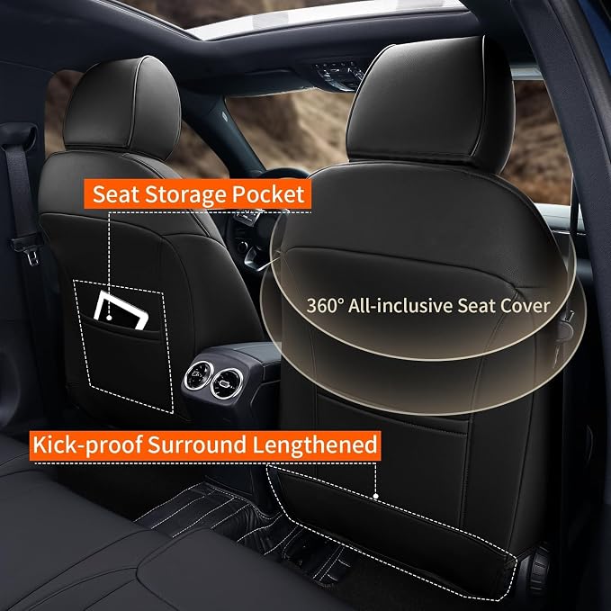 Custom Seat Covers for Toyota Tundra 2022 2023 2024 2025 2026 CrewMax SR SR5 Limited Platinum FFV TRD Pro Leather Car Seat Covers Full Set Black, Custom Fit Full Set Faux Leather Black - Image 3