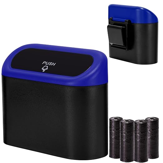 Ginsco Mini Car Trash Can with Lid, Small Car Garbage Can, Cute Leakproof ABS Car Trash Bin, Car Accessories for Interior, Garbage Bin for Car, Home, Office with 60pcs Trash Bags by Ginsco