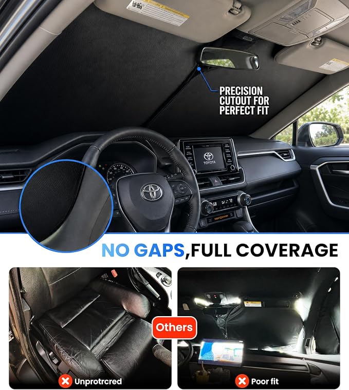 Large Windshield Sun Shade for Toyota RAV4 2019-2026, 7-Layer UV & 100% Sun Blockage, 3D Scanned Custom Fit, Keep Interior Cooler, Easy Storage & Foldable SUV Accessories, No Sagging - Image 3