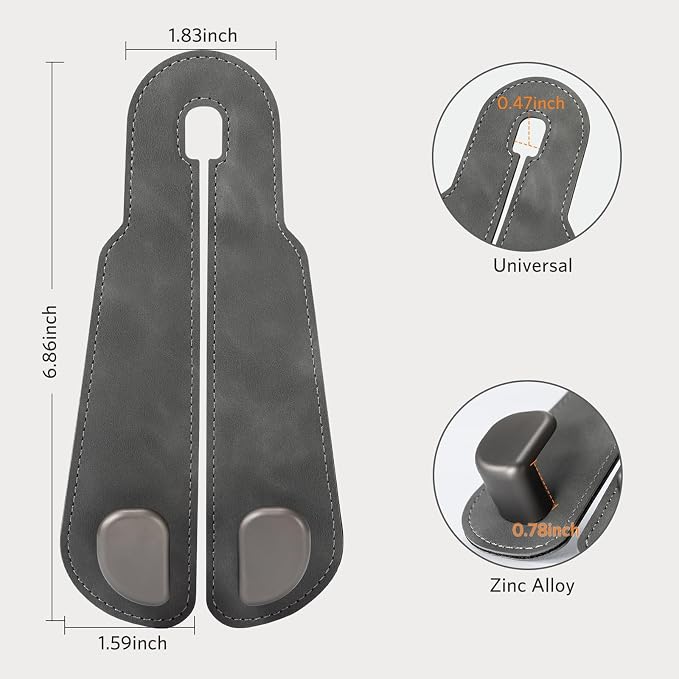 CoBak Purse Hook for Car - Universal Premium Stitched Leather and Aluminum-Magnesium Alloy Double Car Seat Back Storage Hook for Purses, Handbags, Bags (2 Pack),Gray - Image 2