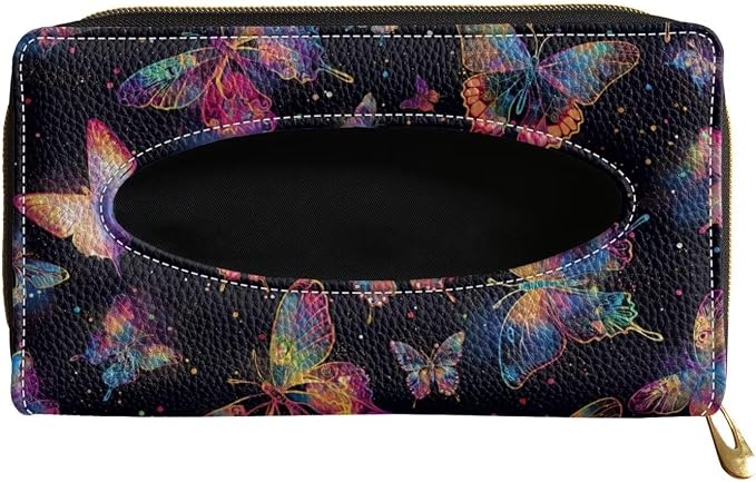 Biyejit 2 Pack Car Tissue Holder, Colorful Butterfly PU Leather Sun Visor Napkin Box Holder, Hanging Tissue Mask Holder with Glasses Clip for Car Visor, Auto, Vehicle Accessories by Biyejit