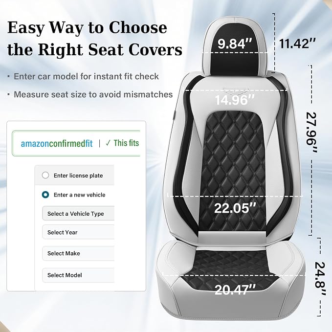 Coverado Car Seat Covers Front Seats, Luxury Stain-Resistant Waterproof Faux Leather Full Set with Rear Protectors, Elegant Easy-Clean Automotive Interior – WhiteBlack - Image 7