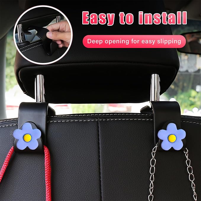 Augeny 8 PCS Car Seat Headrest Hook, Auto Seat Hook Hanger Storage Organizer, Adhesive Hooks for Purse Coat Umbrella Grocery Bag, Universal Interior Accessories for All Vehicles (Blue) - Image 5