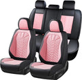 Coverado Seat Covers Full Set, Waterproof Nappa Leather Seat Covers for Cars, 5 Seats Universal Car Seat Protectors, Black and Pink Leather Car Seat Covers Car Seat Cushions Fit for Most Cars by COVERADOAUTO