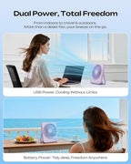 Otlonpe Personal Portable Desk Fan, 4000mAh Small Rechargeable Portable Fan Battery Operated & USB Powered for Travel Sleeping Bedroom Office Home Table, Cordless, Quiet, 4-Speed, 6.5 Inch (Purple) - Image 2